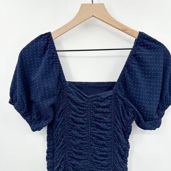 Free People She's In Parties Ruched Bodycon Dress in Navy Pink Polka Dot Size XS - Picture 6 of 14